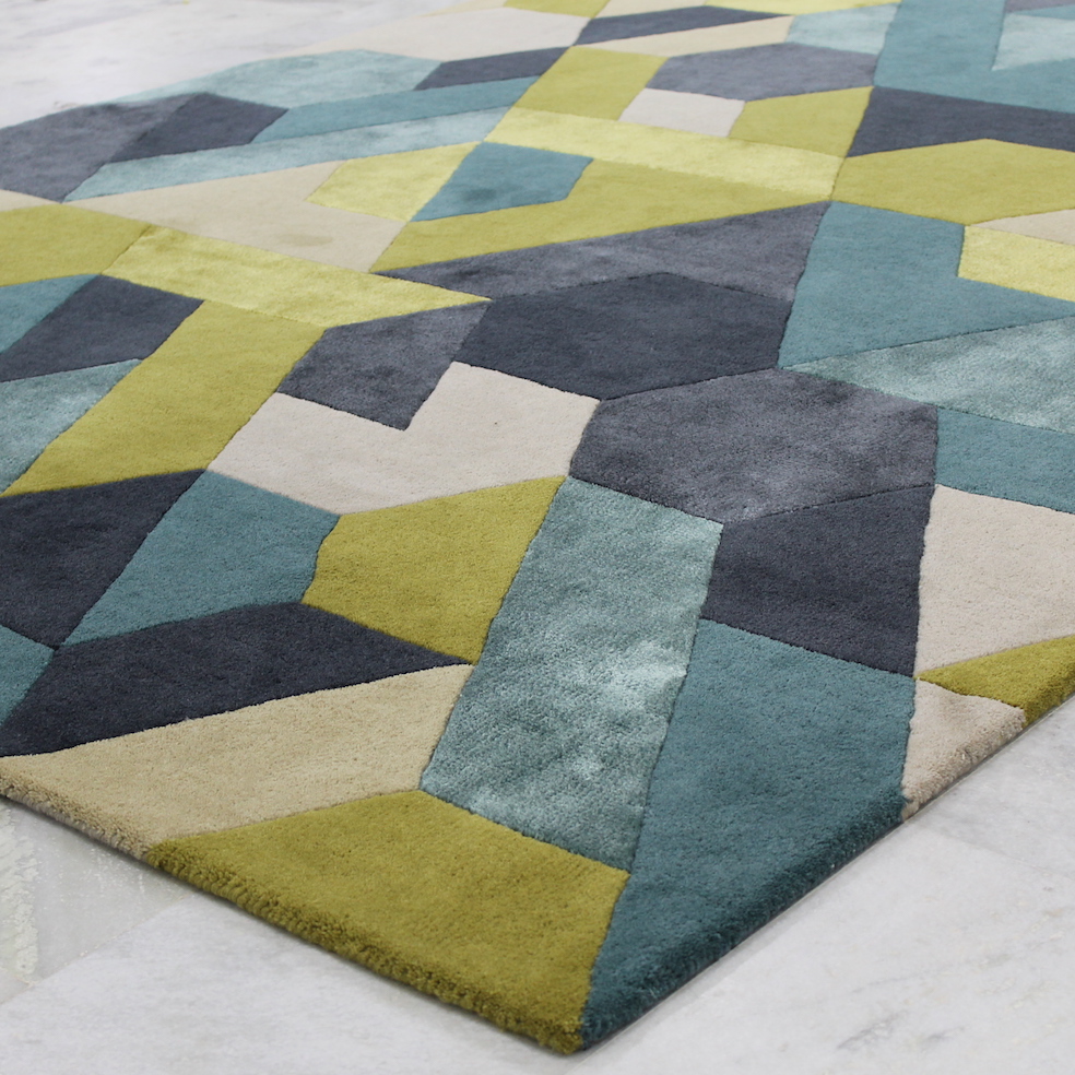 Yellow blue Hexagon rug